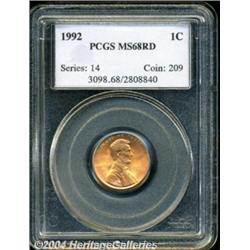1992 1C MS68 Red PCGS. Brilliant orange,