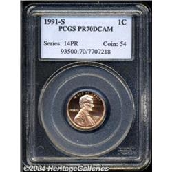 1991-S 1C PR70 Deep Cameo PCGS. Precisely
