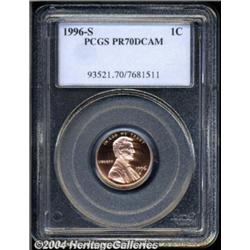 1996-S 1C PR70 Deep Cameo PCGS. A untoned