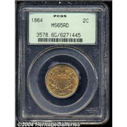 1864 2C Large Motto MS65 Red PCGS. A fiery,