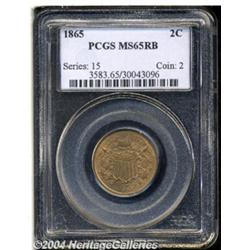 1865 2C MS65 Red and Brown PCGS. Fancy 5 in