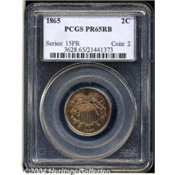 1865 2C PR65 Red and Brown PCGS. Plain 5. An