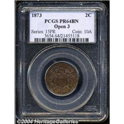 1873 2C Open 3 PR64 Brown PCGS. Variegated tan