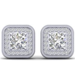 2 CTW Certified VS/SI Diamond Art Deco Micro Halo Stud Earrings 14K White Gold - REF-224M4F - 30498