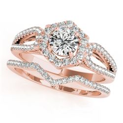 1.35 CTW Certified VS/SI Diamond 2Pc Wedding Set Solitaire Halo 14K Rose Gold - REF-217T5X - 31152