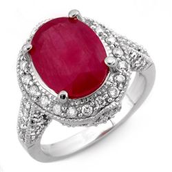 6.0 CTW Ruby & Diamond Ring 14K White Gold - REF-100R9K - 11524