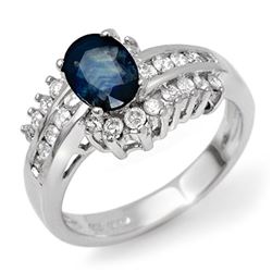 1.75 CTW Blue Sapphire & Diamond Ring 14K White Gold - REF-74K5R - 11890