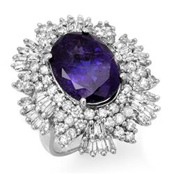 13.25 CTW Tanzanite & Diamond Ring 18K White Gold - REF-598W9H - 13426