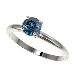 0.77 CTW Certified Intense Blue SI Diamond Solitaire Engagement Ring 10K White Gold - REF-85M5F - 36