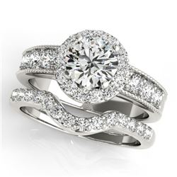 2.21 CTW Certified VS/SI Diamond 2Pc Wedding Set Solitaire Halo 14K White Gold - REF-432F9M - 31313