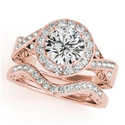 1.89 CTW Certified VS/SI Diamond 2Pc Wedding Set Solitaire Halo 14K Rose Gold - REF-588R2K - 31308
