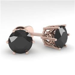 4.0 CTW Black Certified Diamond Stud Solitaire Earrings 18K Rose Gold - REF-104X8T - 35855