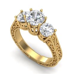 2.01 CTW VS/SI Diamond Solitaire Art Deco 3 Stone Ring 18K Yellow Gold - REF-527T3X - 36931