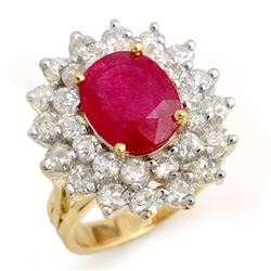 8.0 CTW Ruby & Diamond Ring 14K Yellow Gold - REF-230W2H - 13270