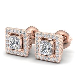 2.25 CTW Princess VS/SI Diamond Micro Pave Stud Earrings 18K Rose Gold - REF-272Y8N - 37170