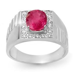 3.25 CTW Pink Sapphire & Diamond Mens Ring 10K White Gold - REF-62N9Y - 13420