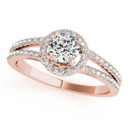 1 CTW Certified VS/SI Diamond Solitaire Halo Ring 18K Rose Gold - REF-196W9H - 26680