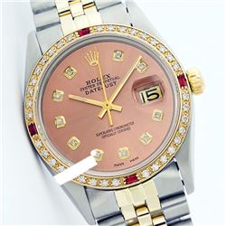 Rolex Men's Two Tone 14K Gold/SS, QuickSet, Diam Dial & Diam/Ruby Bezel - REF-474X5A