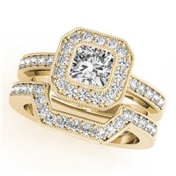 1.05 CTW Certified VS/SI Cushion Diamond 2Pc Set Solitaire Halo 14K Yellow Gold - REF-176R2K - 31381