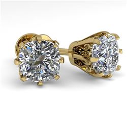 1.0 CTW VS/SI Cushion Cut Diamond Stud Solitaire Earrings 18K Yellow Gold - REF-156K4R - 35677