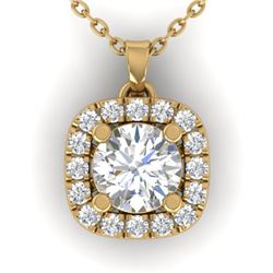 1.01 CTW Certified VS/SI Diamond Stud Halo Necklace 14K Yellow Gold - REF-169Y3N - 30425