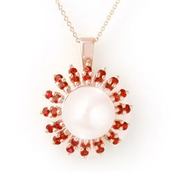 1.50 CTW Red Sapphire & Pearl Necklace 14K Rose Gold - REF-47W6H - 11742