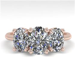 2.0 CTW Oval Cut VS/SI Diamond 3 Stone Designer Ring 18K Rose Gold - REF-390M2F - 32468