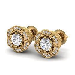 1.51 CTW VS/SI Diamond Solitaire Art Deco Stud Earrings 18K Yellow Gold - REF-263T6X - 37108