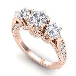 2.18 CTW VS/SI Diamond Art Deco 3 Stone Ring 18K Rose Gold - REF-296T4X - 37248