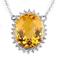 15.75 CTW Citrine & Diamond Necklace 14K White Gold - REF-104H5W - 10296