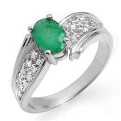 1.43 CTW Emerald & Diamond Ring 18K White Gold - REF-67W3H - 13381