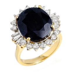 14.02 CTW Blue Sapphire & Diamond Ring 14K Yellow Gold - REF-125H6W - 12861