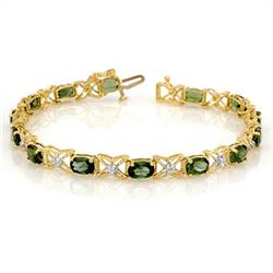 8.15 CTW Green Tourmaline & Diamond Bracelet 14K Yellow Gold - REF-109F3M - 11262