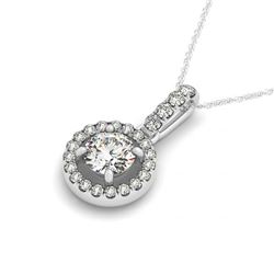 0.72 CTW Certified SI Diamond Solitaire Halo Necklace 14K White Gold - REF-98H8W - 30095