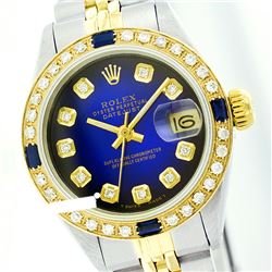 Rolex Ladies Two Tone 14K Gold/ss, Diam Dial & Diam/Sapphire Bezel, Saph Crystal - REF-368A7N