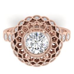 1.5 CTW Certified VS/SI Diamond Art Deco Ring 14K Rose Gold - REF-382W4H - 30553