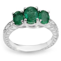 2.50 CTW Emerald & Diamond Ring 14K White Gold - REF-54T5X - 10771