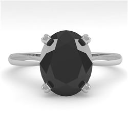 5.0 CTW Oval Black Diamond Engagement Designer Ring 14K White Gold - REF-123T8X - 38479