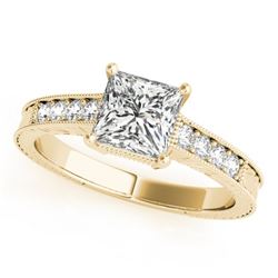 0.65 CTW Certified VS/SI Princess Diamond Solitaire Antique Ring 18K Yellow Gold - REF-136N4Y - 2722