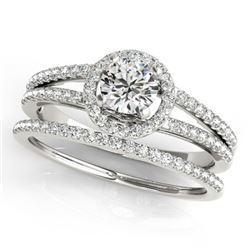 1.1 CTW Certified VS/SI Diamond 2Pc Wedding Set Solitaire Halo 14K White Gold - REF-199F6M - 31076