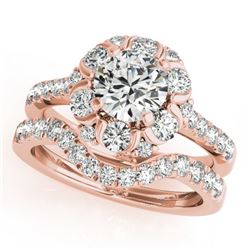 2.22 CTW Certified VS/SI Diamond 2Pc Wedding Set Solitaire Halo 14K Rose Gold - REF-268K2R - 31068
