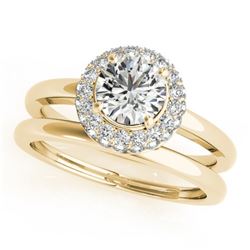 0.75 CTW Certified VS/SI Diamond 2Pc Wedding Set Solitaire Halo 14K Yellow Gold - REF-115R3K - 30917