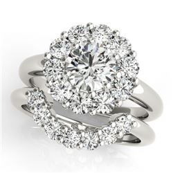 2.59 CTW Certified VS/SI Diamond 2Pc Wedding Set Solitaire Halo 14K White Gold - REF-453K3R - 31274