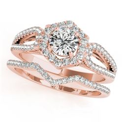 1.6 CTW Certified VS/SI Diamond 2Pc Wedding Set Solitaire Halo 14K Rose Gold - REF-392F2M - 31155