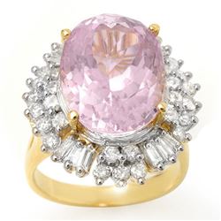 15.75 CTW Kunzite & Diamond Ring 14K Yellow Gold - REF-246T4X - 10600