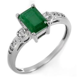 1.45 CTW Emerald & Diamond Ring 18K White Gold - REF-36F9M - 11321