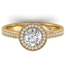 1.1 CTW Certified VS/SI Diamond Solitaire Micro Halo Ring 14K Yellow Gold - REF-188X5T - 30353