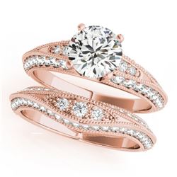 1.51 CTW Certified VS/SI Diamond Solitaire 2Pc Wedding Set Antique 14K Rose Gold - REF-164K2R - 3144