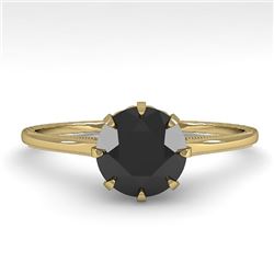 1.0 CTW Black Diamond Solitaire Engagement Ring Vintage Design 18K Yellow Gold - REF-50W9H - 35746