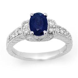 1.75 CTW Blue Sapphire & Diamond Ring 18K White Gold - REF-74N9Y - 13494